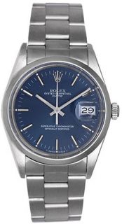 Rolex Date Mens Stainless Steel Watch with Blue Dial 15200