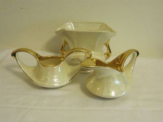 1940s Pearl China Co Hand Decorated 22kt Vase Creamer Sugar 