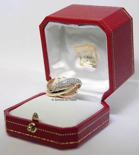 Cartier Trinity Ring Size 54 18k Tri Gold With Diamonds In Box JEWELS 