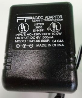 AC/DC Adaptor ; Charger; D41 06 500R inputAC 120V 60Hz 10w output6V 