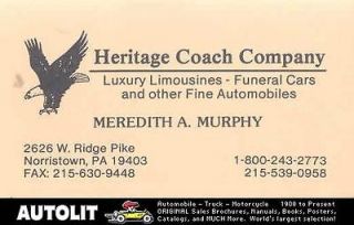 1985 ? Heritage Limo Hearse Cadillac Business Card