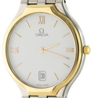 Omega De Ville 18K Yellow Gold Bezel Swiss Made Quartz Mens Watch