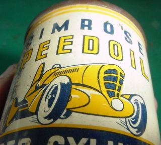 NOS FULL 1950s Vintage RIMROSE SPEEDOIL Old Race car Oil Can