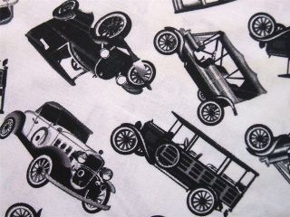 Mini Classic Antique Cars Retro Black White Timeless Treasures Fabric 