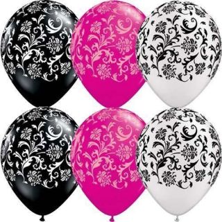 Damask Print White, Black & Pink Latex 11 Balloons x 5