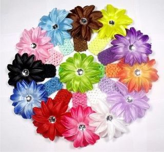 13+13 Baby Girl Crystal Center Tropical Lily Flower Hair Clips Bow 