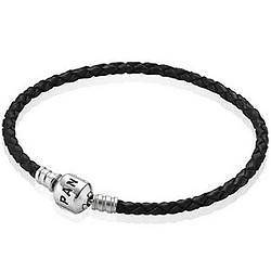 Black Leather Silver Bead Clasp Bracelet, 6.9 Inch 590705CBK S1