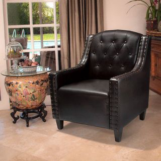 Set of 2 Luxury Tufted Back Espresso Leather Upholstered Club Chairs