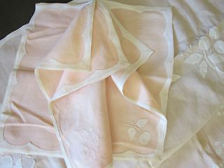   French Linen Applique Lace petite Tablecloth 34x34 + 4 napkins set