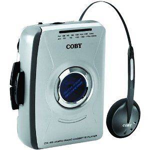 COBY CX49 AM/FM RADIO STEREO CASSETTE PLAYER TAPE SILVER PORTABLE BELT 