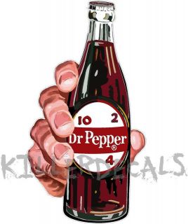 DR PEPPER BOTTLE IN HAND COOLER POP soda coca cola machine decal