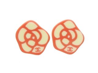   vintage Chanel earrings CC logo white pink camellia COCO #ea984