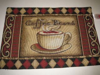 Tapestry Coffee Beans Cup Java Red Black Placemats Lot of 4 NEW up to 