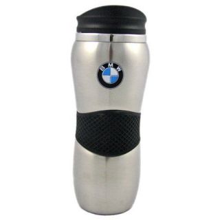 BMW Silver Travel Coffee Mug Cup with Rubber Grip New