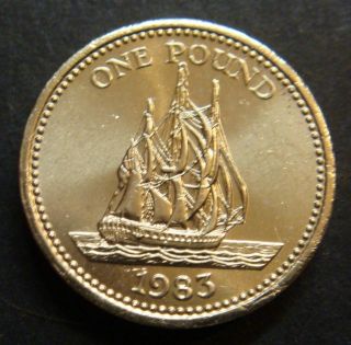 GB QEII   GUERNSEY BAILIWICK   RARE 1983 UNC £1 POUND SHIP COIN