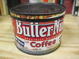 VINTAGE 1 POUND BUTTER NUT COFFEE TIN CAN OLD COUNTRY STORE