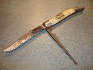 Old Vtg Antique Collectible 2 Blade Folding Pocket Fishing Knife