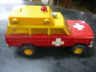 Vintage Tonka Jeep Red Yellow Ambulance Truck Toy Rare Color Scheme