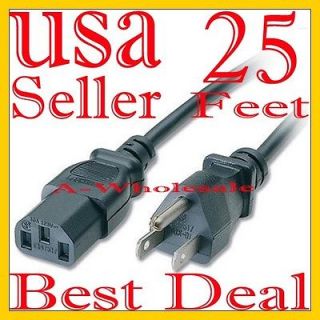 25 Ft 3 Prong Trapezoid Computer Power Cord Universal PC Cable 