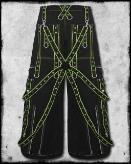   BLACK NEON YELLOW TERROR STRAP GOTH RAVE CYBER BAGGY TROUSERS PANTS