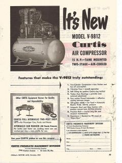 ANTIQUE AD FROM 1952 FOR CURTIS AIR COMPRESSOR MODEL V 9812