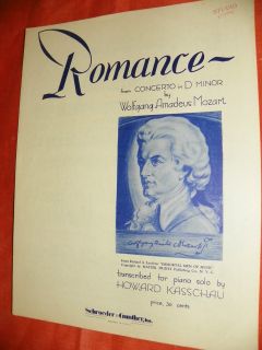   Sheet Music Schroeder & Gunther 1942 Mozart Romance Concerto D Minor