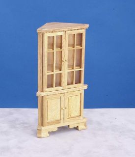 Miniature Corner Hutch In Oak Dollhouse Miniature