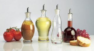 Round Glass Olive Oil Storage Cruet Bottle Pour Spout Dispenser