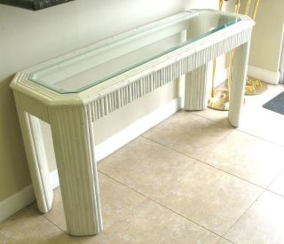 Vintage Faux Bamboo CONSOLE TABLE beveled glass top FLORIDA Palm Beach 