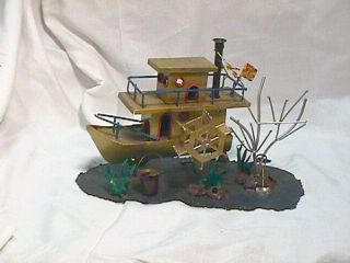   Era Paddle Wheel House Boat Vintage Metal Sculpture Music Box Folk Art