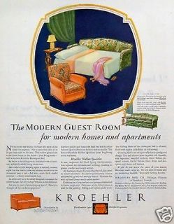 1929 Kroehler Furniture Modern Guest Room Deco Sleeper Sofa Chair 
