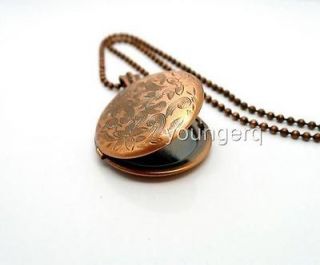 Antique Copper Flower Photo Box Locket 70cm Bead Chain Necklace
