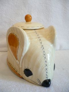 Vintage Ceramic Mouse Cookie Jar Stitched Sewn Cloth Pattern Doranne 