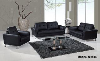 Miron   Leather Modern set Sofa / Loveseat / Chair   Black