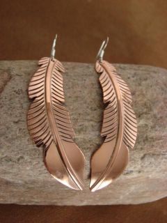 Navajo Indian Hand Stamped Copper Feather Earrings by Douglas Etsitty