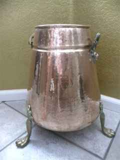 Large Hammered Copper Pot/Cauldron.Three brass legs  Lion Head handles 