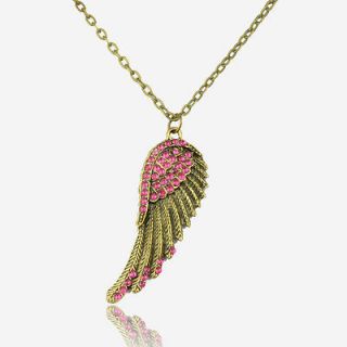 Crystal Vintage Retro Copper Angel Wing Shape Necklace Pendant B410K