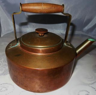Vintage Tagus Copper Tea Pot Kettle Wooden Handle Portugal 8