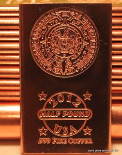 10 Half Pound .999 Fine Copper Bullion Bars Mayan Aztec Calendar The 