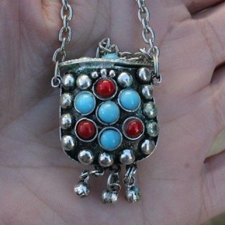   15 Turquoise red Coral Gemstone Snuff Bottle Amulet Pendant Necklace