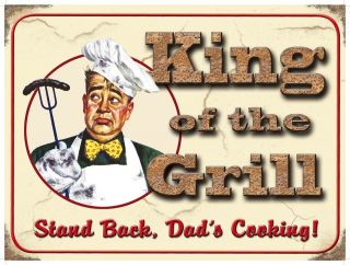 KING OF THE GRILL dad cooking burnt barbecue BBQ enamel style metal 