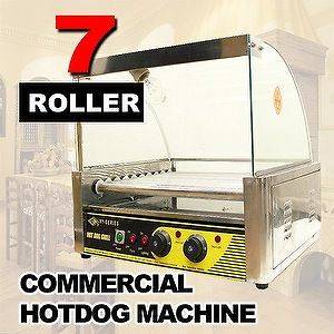 New Commercial Sausage HotDog 7 Roller Grill Hot Dog Cooker Machine 28 
