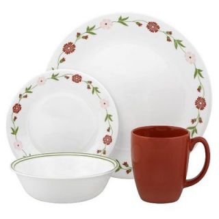 NEW Corelle Contours Spring Pink 16 Piece Dinnerware Set, Service for 