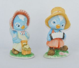 Vintage Brinns Blue Bird Figurines 4 Collectible Ceramic Set of 2