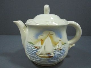 PORCELIER VITREOUS CHINA SAILBOAT TEAPOT   MADE IN USA LARGE NAUTICAL 