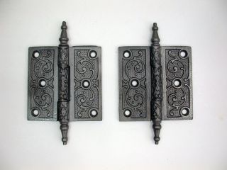 Pair of Antique Cast Iron Decorative Hinges 3 1/2 by 3 1/2