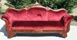 Fine Classic American Empire Victorian Feathered Mahogany Sofa c1850
