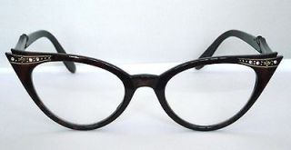   Lens Geek Faux Tortoiseshell Crystal Cat Eye Glasses Retro Rockabilly