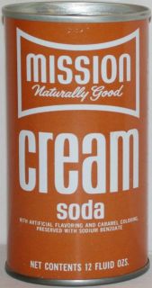 Old soda pop steel can MISSION CREAM SODA Naturally Good slogan n mint 