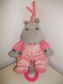   pink plush stuffed musical HIPPO polka dots crib baby pull toy lovey